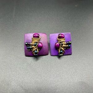 Vibrant Purple and Gold Women's handmade Earrings